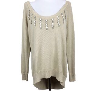 Boston Proper Medium Tan Jeweled Sweater